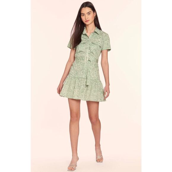 Amanda Uprichard Cathee Floral Shirt Dress in Green Size Small - Picture 1 of 13